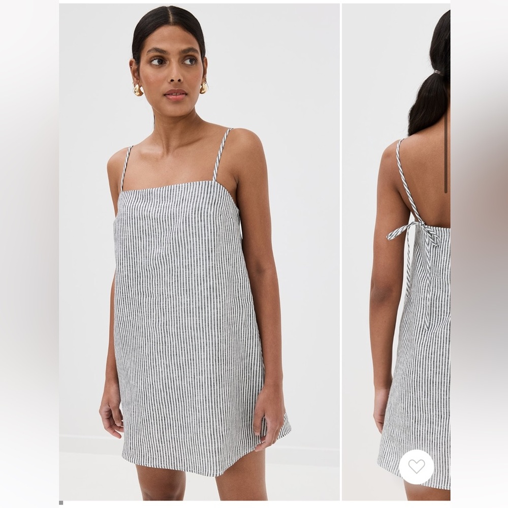 Reformation Aubree Linen Black and White Striped Mini Dress